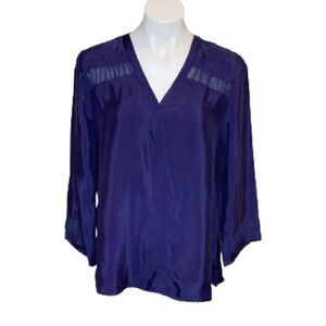 Daniel Rainn for stitch fix NWT navy blue kittie textured blouse size L
